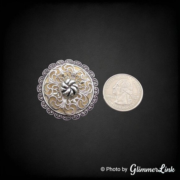 VTG 60s West Germany Cream & Silver Tone Filigree Scarf Clip Dress Clip - Picture 4 of 9